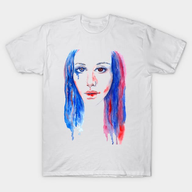 Watercolor portrait of rainbow girl with heterochromia T-Shirt by Agras